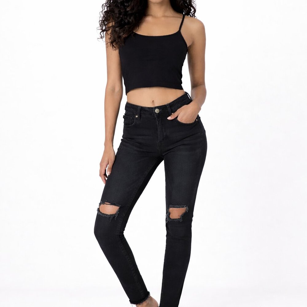Free People High Rise Busted Skinny Black Washed Jeans Size 25